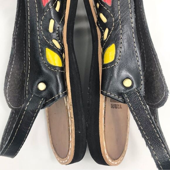 Maria Bonita Black Leather Colorful Stitch Inlay Slingback Open Toe Flat Sandals - Picture 8 of 16